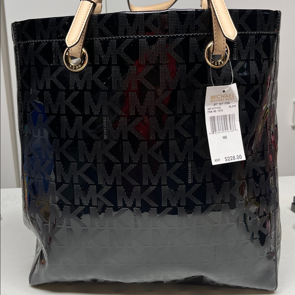 Michael Kors Black Logo Tote Gold Hardware Large Shoulder Bag - Picture 2 of 12